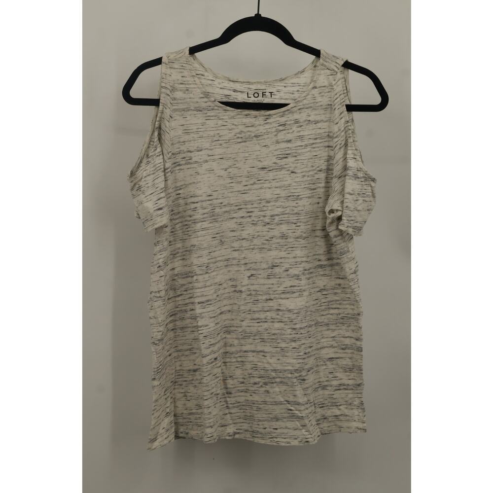 Ann Taylor Loft Womens Cold Shoulder T-Shirt Round Neck Short Sleeve Size M Gray